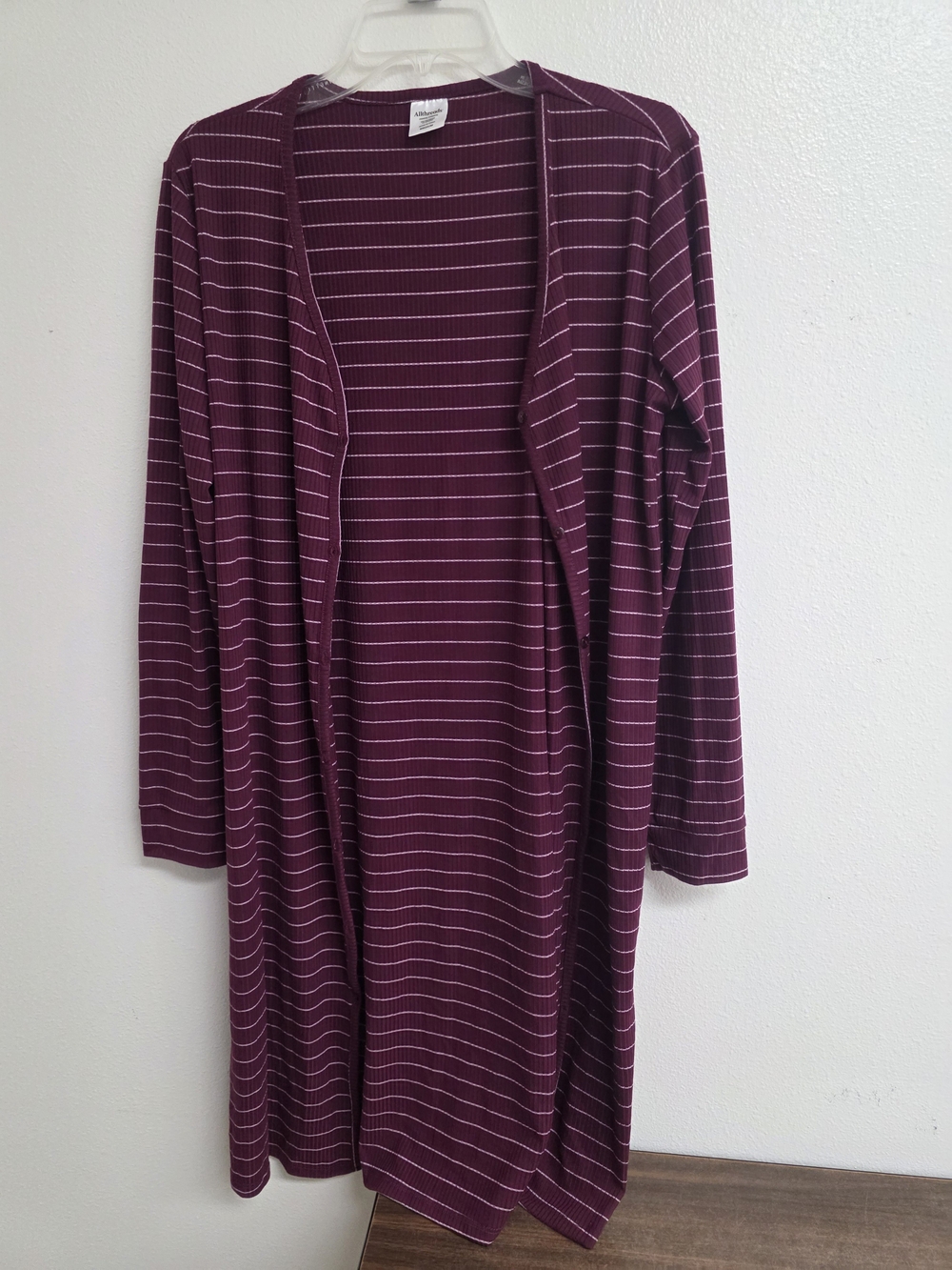 Long Open-Front Stripe Cardigan — Burgundy (0480)